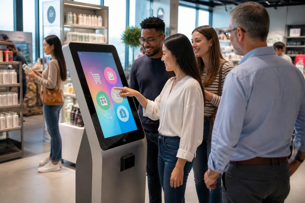 améliorez l'expérience client en magasin grâce à une borne interactive innovante, conçue pour faciliter les interactions et augmenter la satisfaction.