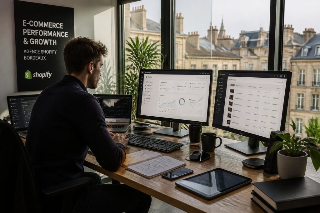 agence shopify à bordeaux spécialisée dans la création et l'optimisation de boutiques en ligne pour booster votre e-commerce rapidement et efficacement.